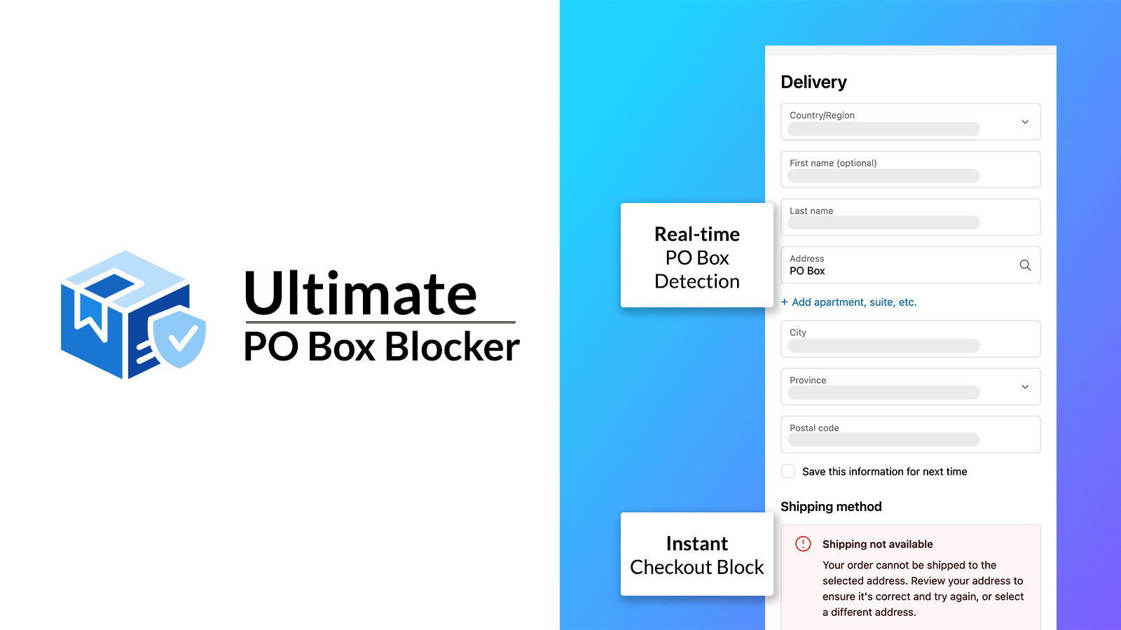 Ultimate PO Box Blocker pour Shopify