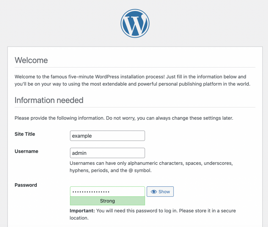 Wordpress installation step