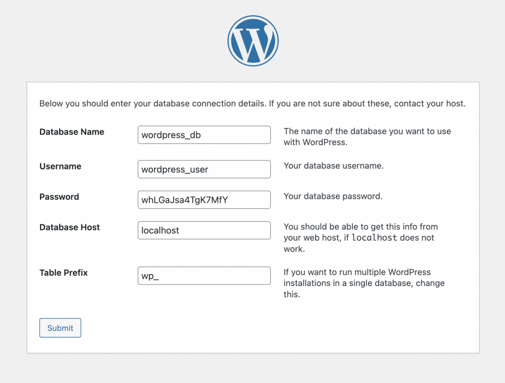 Wordpress installation step